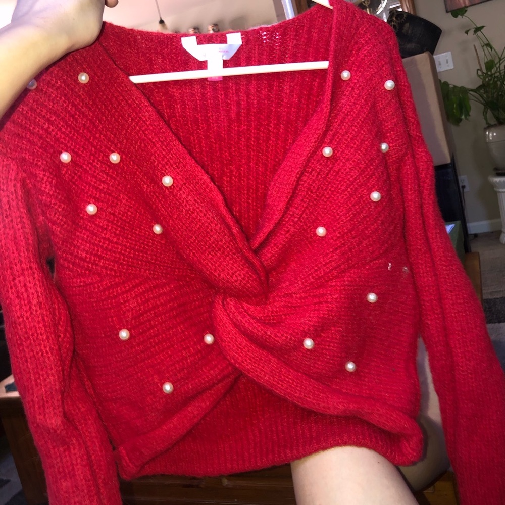 Red Sweater with pearls